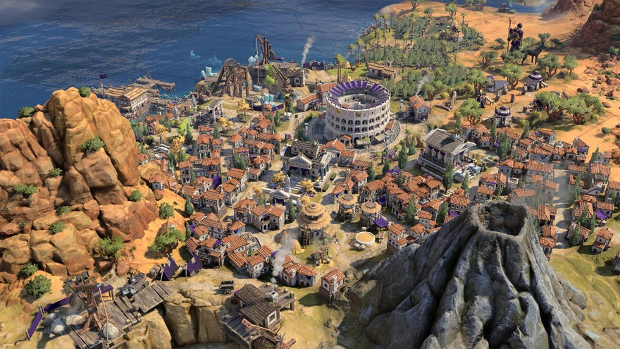 A city with a volcano next to it in Civilization 7
