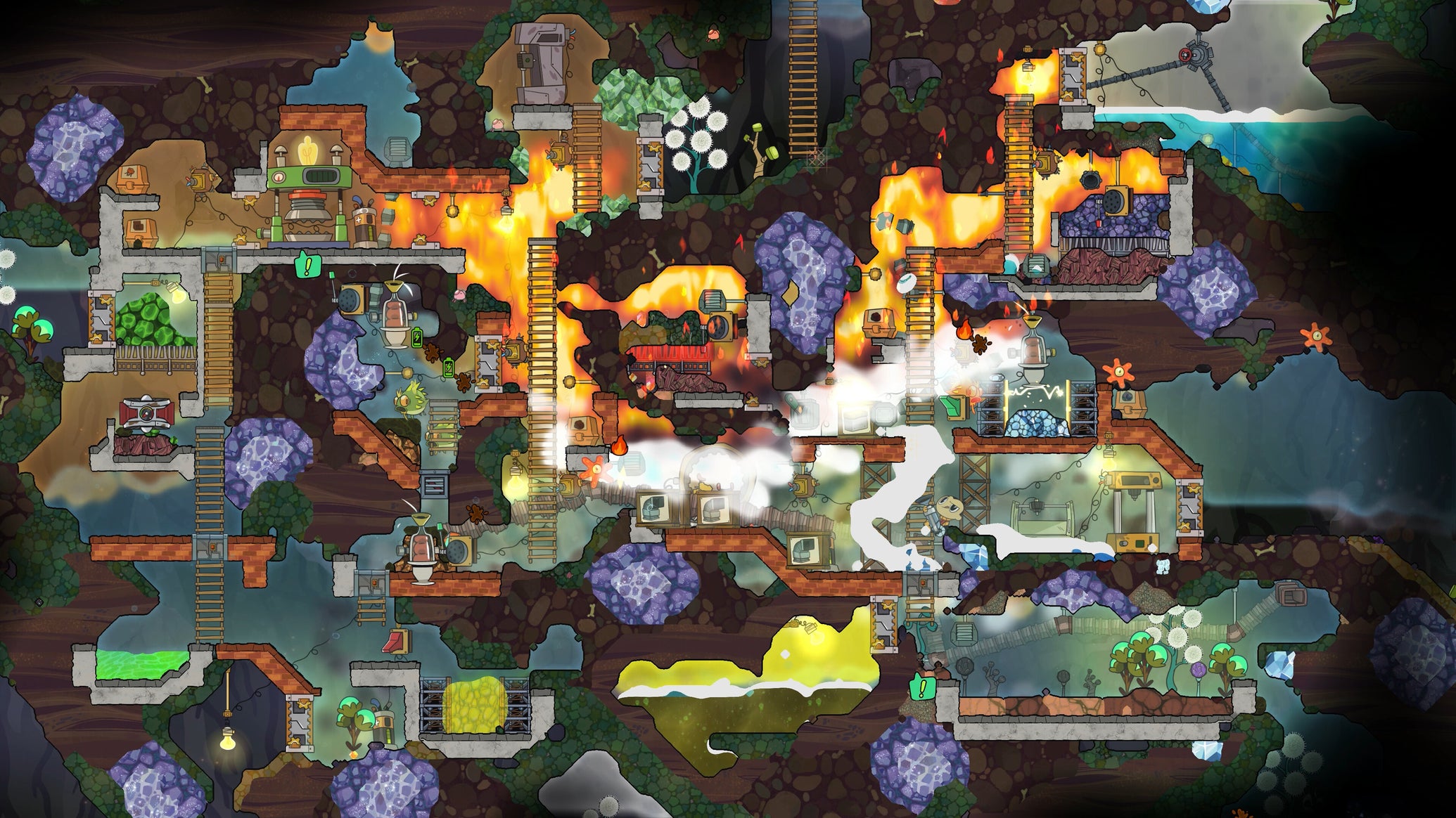 A 2D cave system full of exploding or evaporating fluids, from Away Team - 1