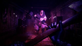 A player facing off with a huge, hammer-wielding clown in KnifePlayground.