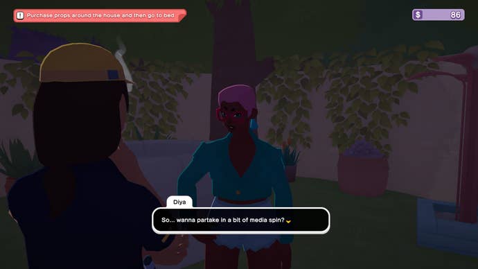 A night time conversation with a character in reality TV show parody The Crush House