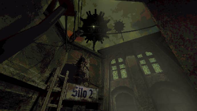 A foggy presumption up astatine immense World War-era concern buildings with mines floating successful the sky, from In Hope Voiden
