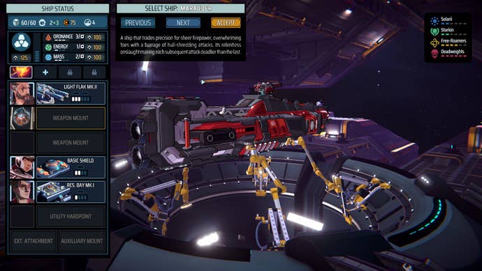 A view of a ship in the ship selection screen in Breachway