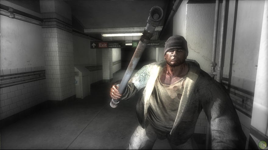 Entertainment A guy with a pipe menacing you in a hallway in Condemned: Criminal Origins