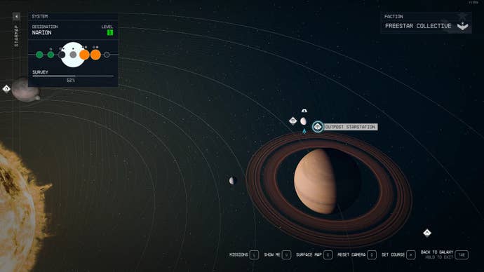 An image of a space station created using a Starfield mod on the game’s solar system map screen