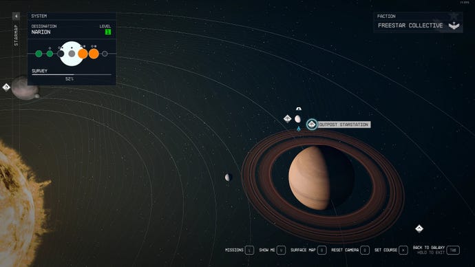An image of a space station created using a Starfield mod on the game’s solar system map screen