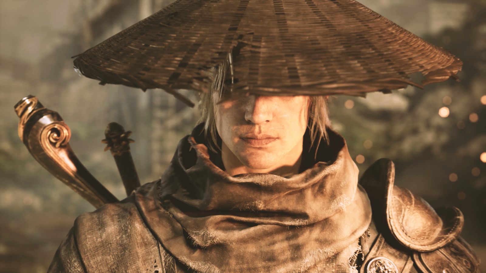 Close up of Phantom Blade Zero protagonist with straw hat covering his face