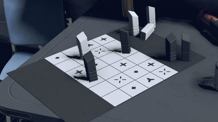 The mysterious Symbol Game, a chess-style boardgame found inside space RPG Starfield.