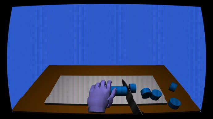 Chopping a blue vegetable in a 2:22am screenshot.