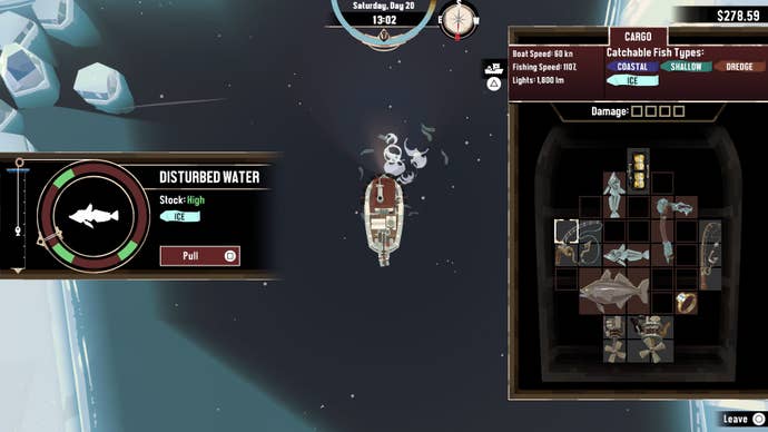 A ship fishing in icy waters in Dredge