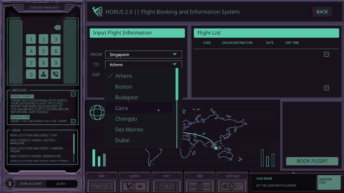 Chinatown Detective Agency review screenshots depicting the game’s left-aligned UI overlay, central window pane of pixel-art, cyber-noir vistas, and snapshots of detective dialogue.
