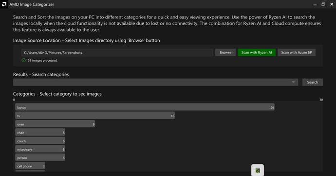 amd image categorizer ryzen ai app screenshot
