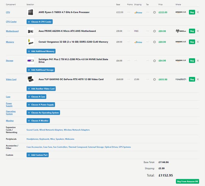 pcpartpicker screenshot for rtx 4070 gaming pc