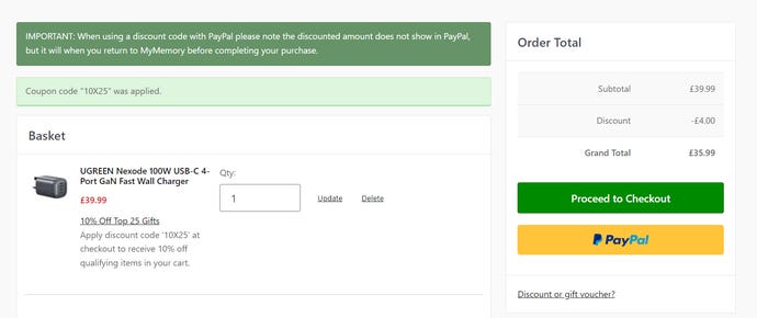 screenshot showing a final price of £35.99