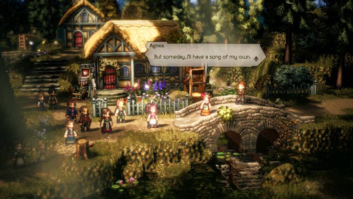 A dancer bids farewell to their home town in Octopath Traveler 2