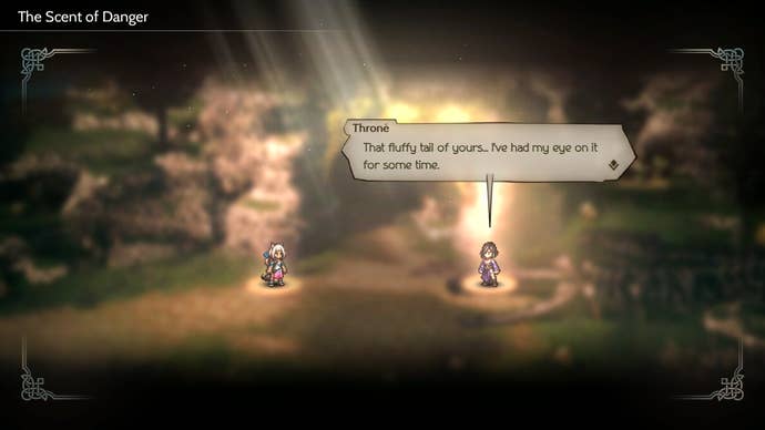 Two characters chat in Octopath Traveler 2