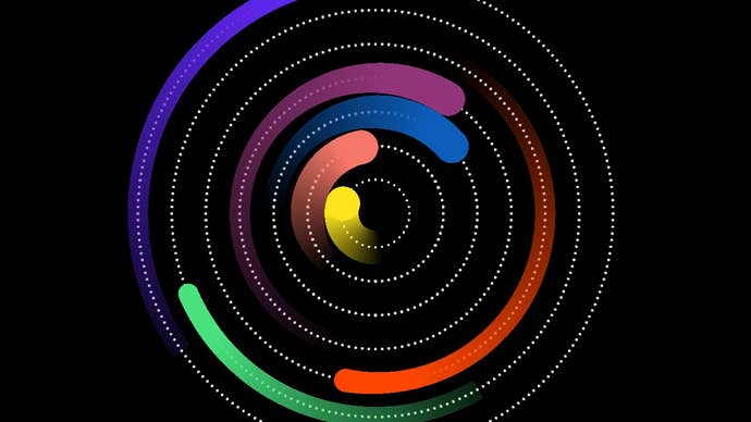 Abstract planetary bodies swirl forming concentric circles in this image from Rytmos.