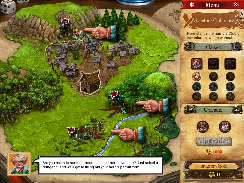 A fairly typical map screen in a fantasy game. There are some buildings, some trees, some grass. How poetic of me.