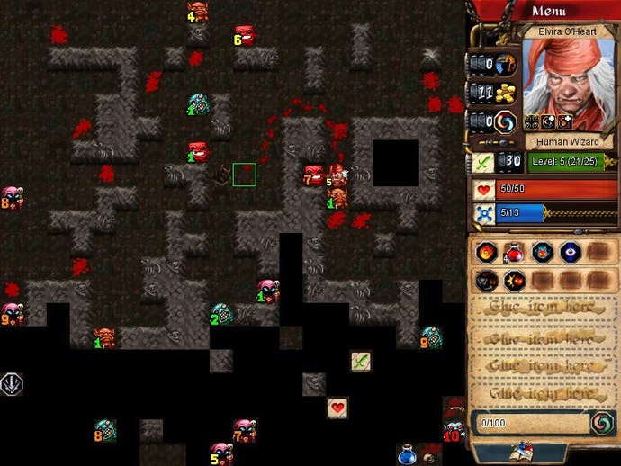A Minesweeper-like game with little fantasy enemies that have numbers on them. Most of the area is dark around them.