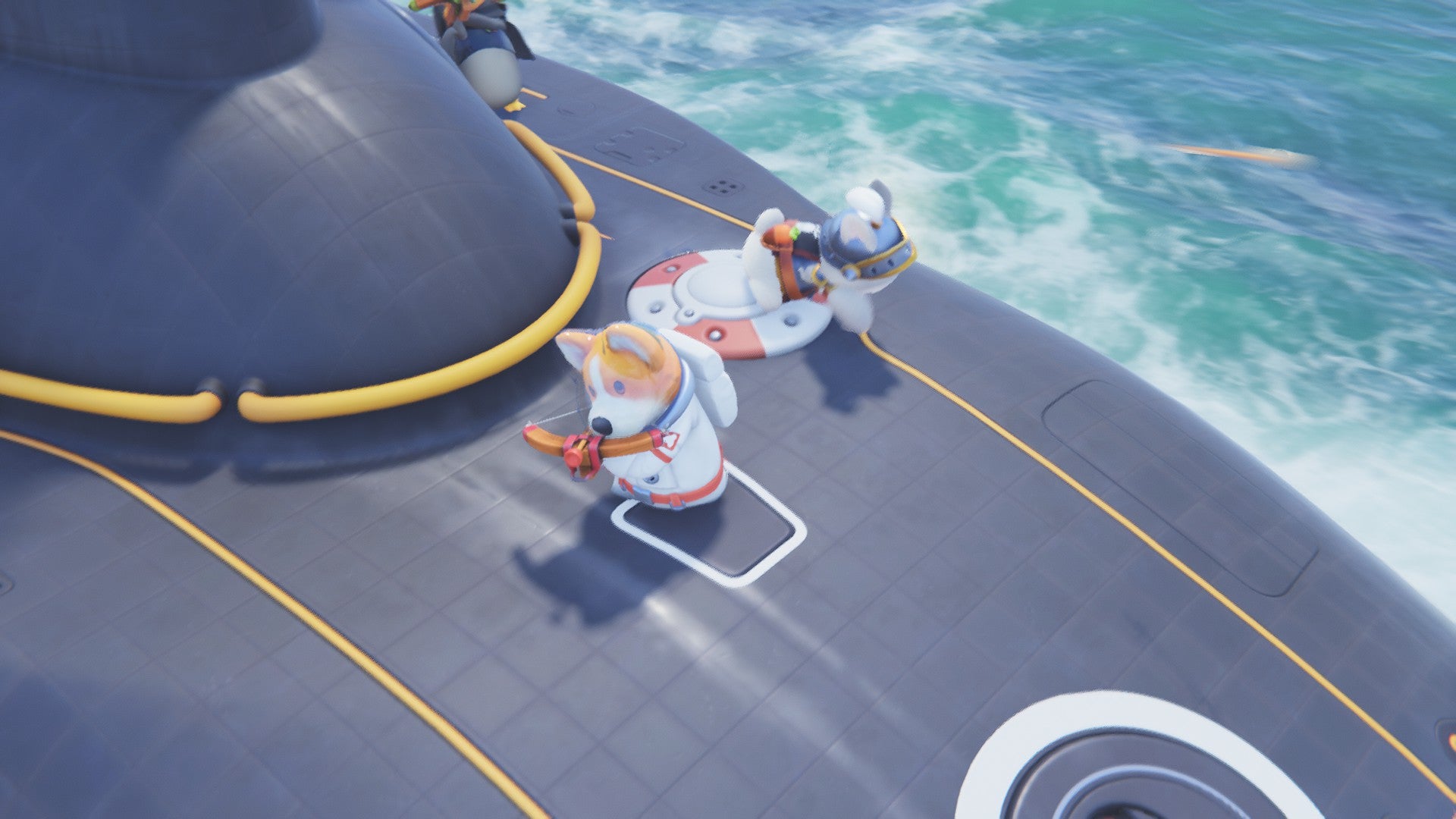 Corgi on a crossbow rampage on a submarine