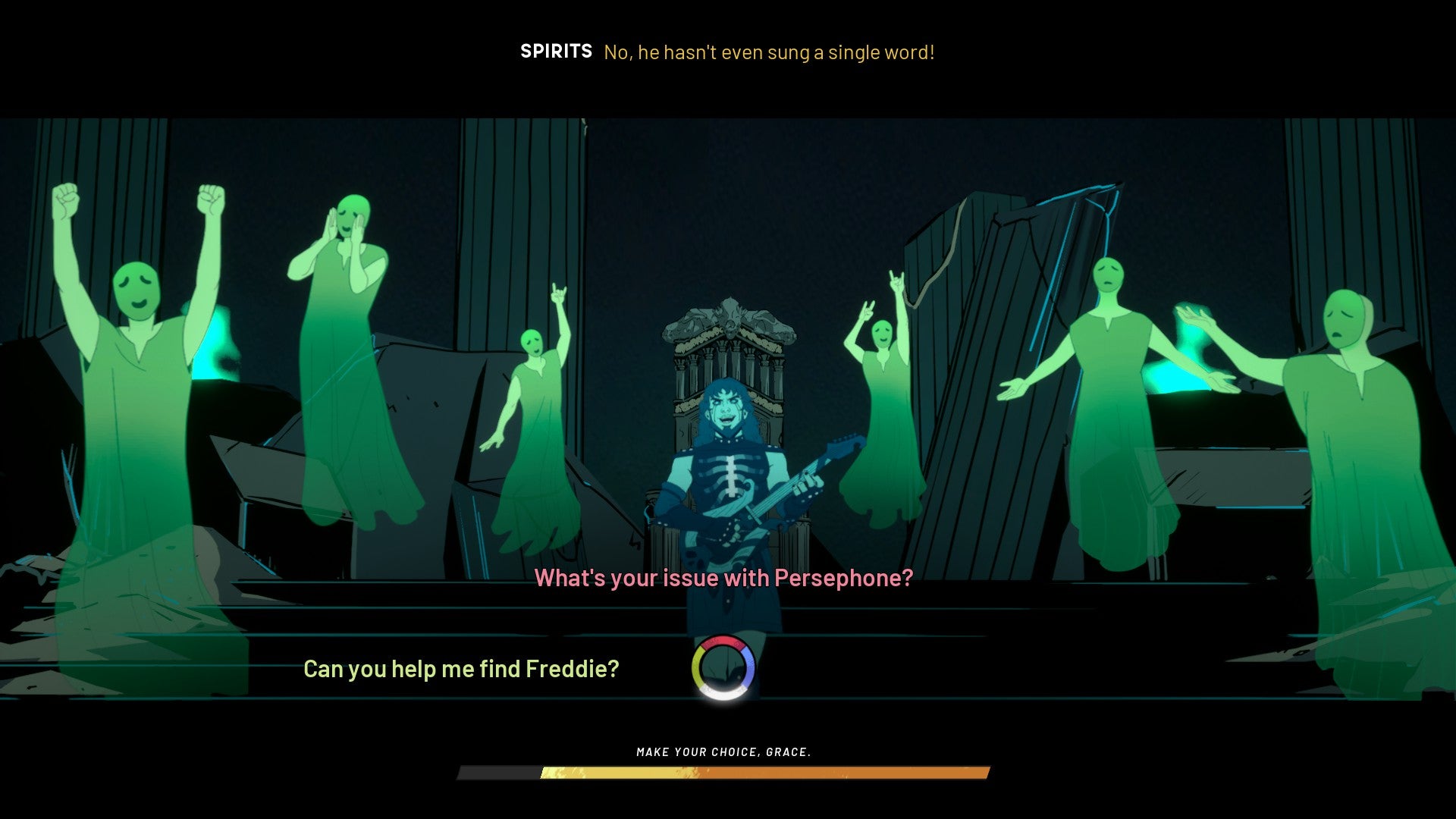 Dialogue choices mid-song with Orpheus in Stray Gods