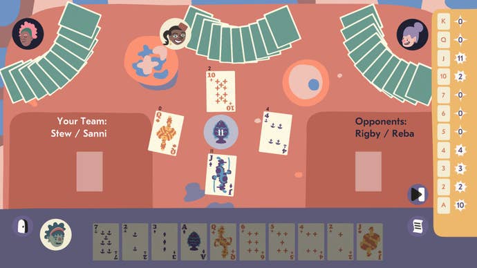 A round of cardgame Spoils in Saltsea Chronicles, with four cards in play.