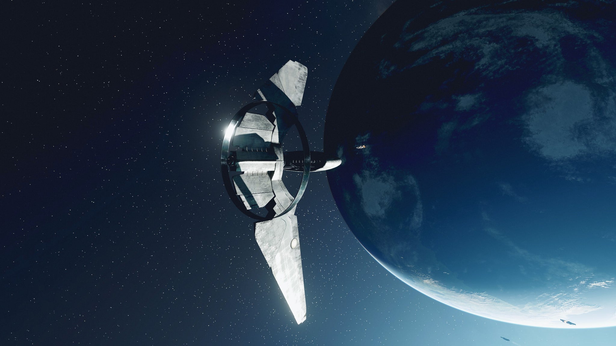 The Starborn Guardian ship orbits a planet in Starfield. - 12