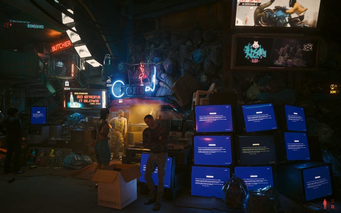 A vendor in Dogtown's market in Cyberpunk 2077: Phantom Liberty.
