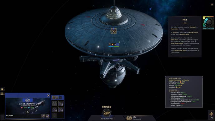 Star Trek: Infinite screenshot showing the Starfleet starbase Spacedock One during the game tutorial