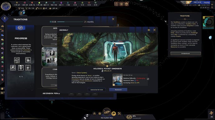 Star Trek: Infinite screenshot showing a Starfleet science team event prompt as they investigate a holodeck pocket dimension anomaly