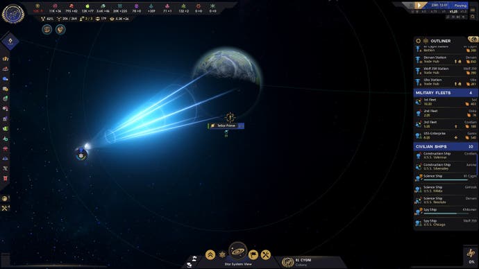Star Trek: Infinite screenshot showing a Starfleet science ship scanning a planet for anomalies
