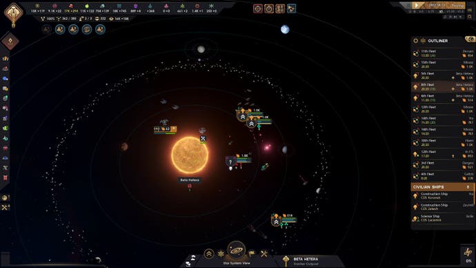 Star Trek: Infinite screenshot of the Beta Hetera star system filled with alien pirate units and Cardassian military fleets