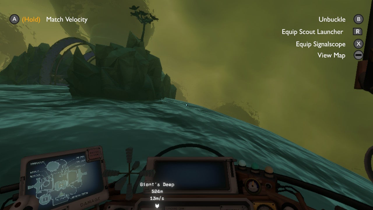 A storm rages over the watery planet of Giant&rsquo;s Deep in this screen from Outer Wilds.