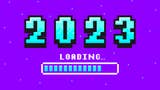 2023 displayed in a pixelated font with a retro loading bar underneath.
