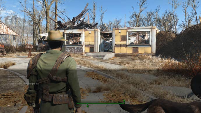 Screenshot from Fallout 4 showing the command console in the bottom left.