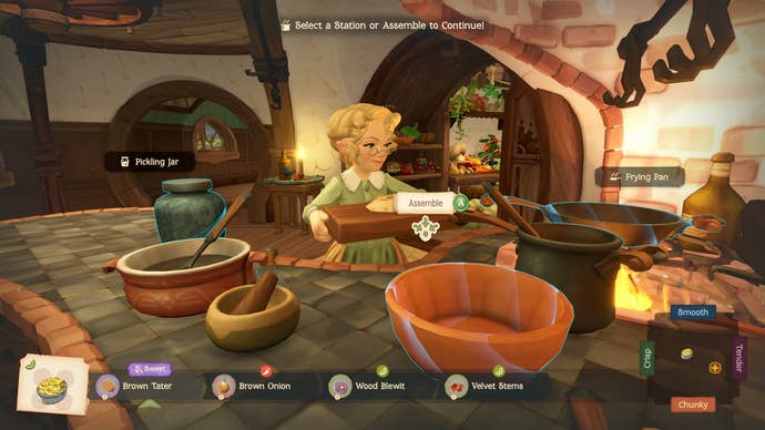 A scene of cooking in Tales Of the Shire with bowls and ingredients laid out across a stone tabletop