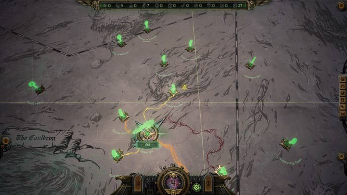 A map of the Koronus Expanse in Warhammer 40,000: Rogue Trader, with systems to travel to