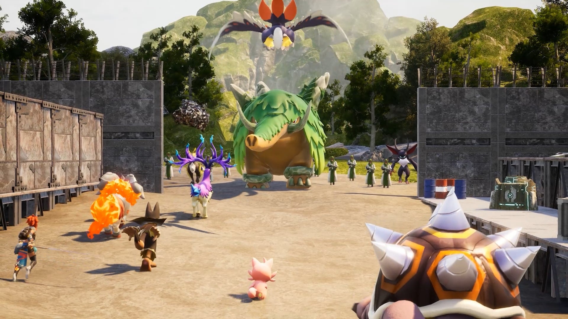 A group of Pals are shown inside of a base in Palworld - 1