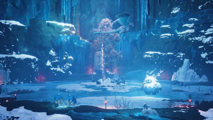 An icy biome in Palworld is shown