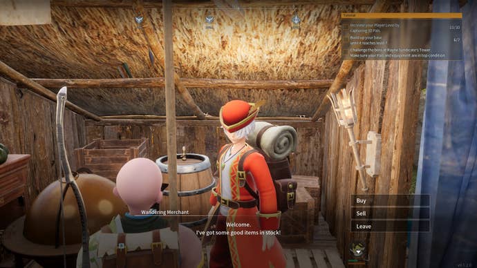 The Wandering Merchant, located in Palworld’s Small Settlement.