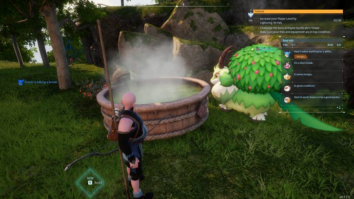A newly-built Hot Springs at a player’s home base in Palworld.