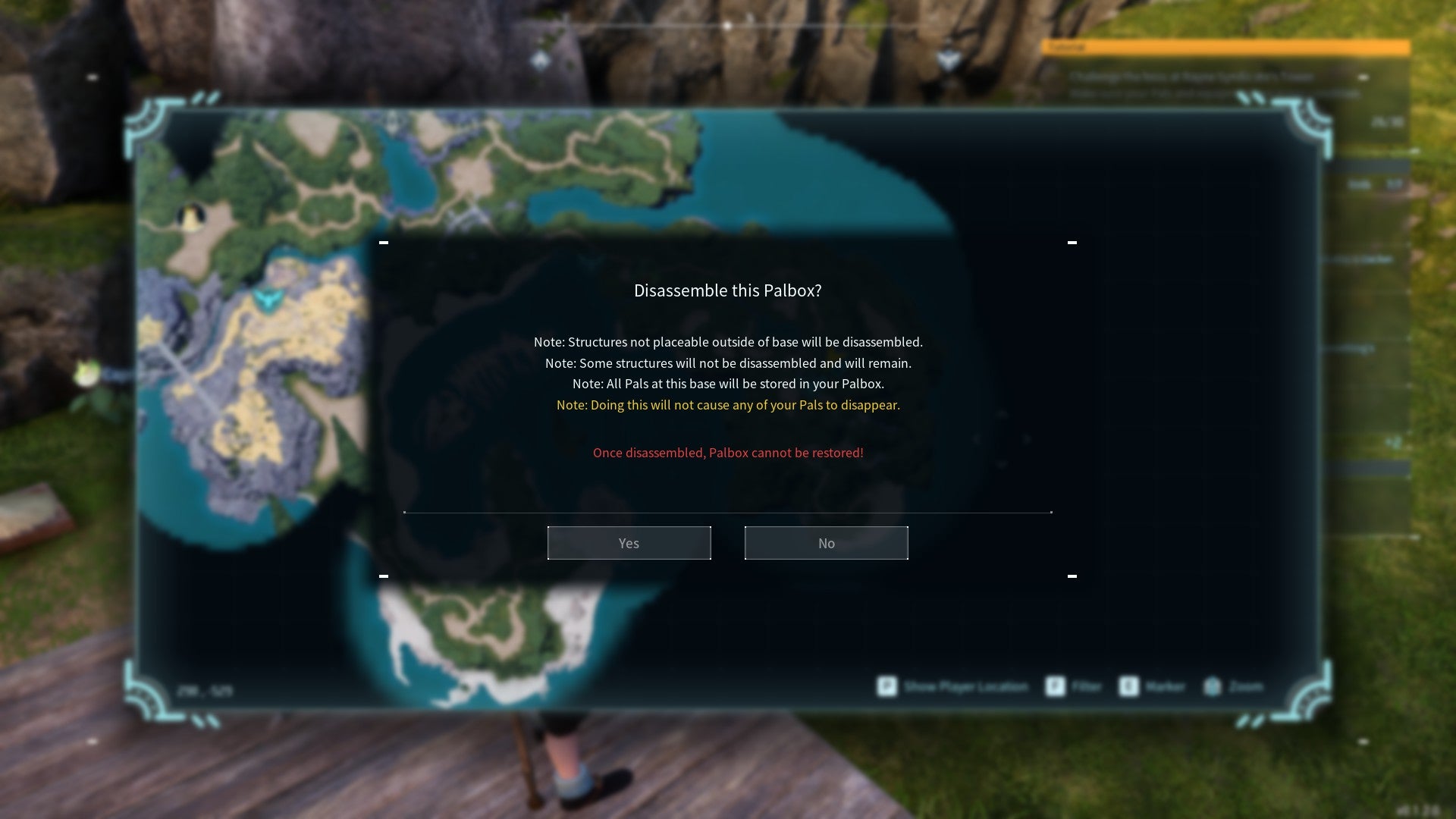 A Palworld menu showing the Dissassemble Palbox option. - 4