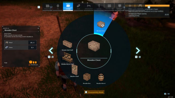 A build menu showing Wooden Chests in Palworld.