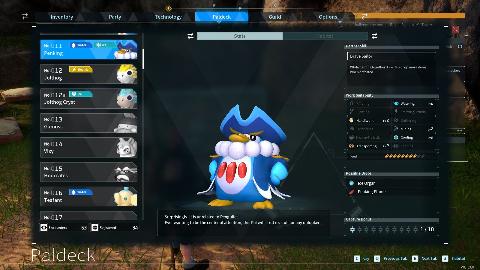 The Penking Paldeck entry in Palworld.