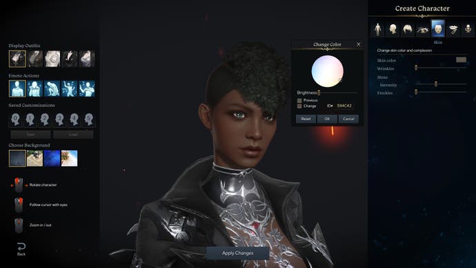 Lost Ark character creator showing Black female character and skin tone options