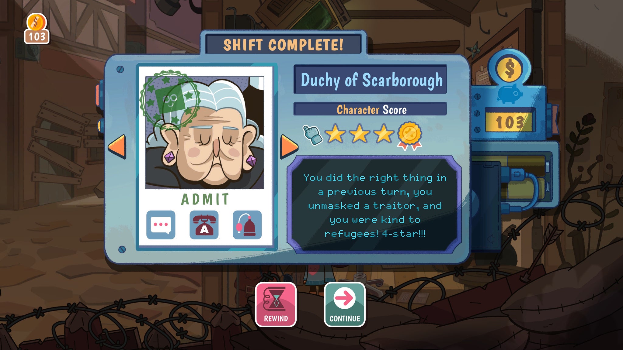 The completion screen for a successful shift in Lil Guardsman - 6