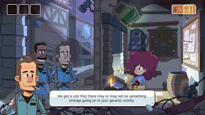 A pair of Ghost Buster like figures appear at the city gate in Lil Guardsman