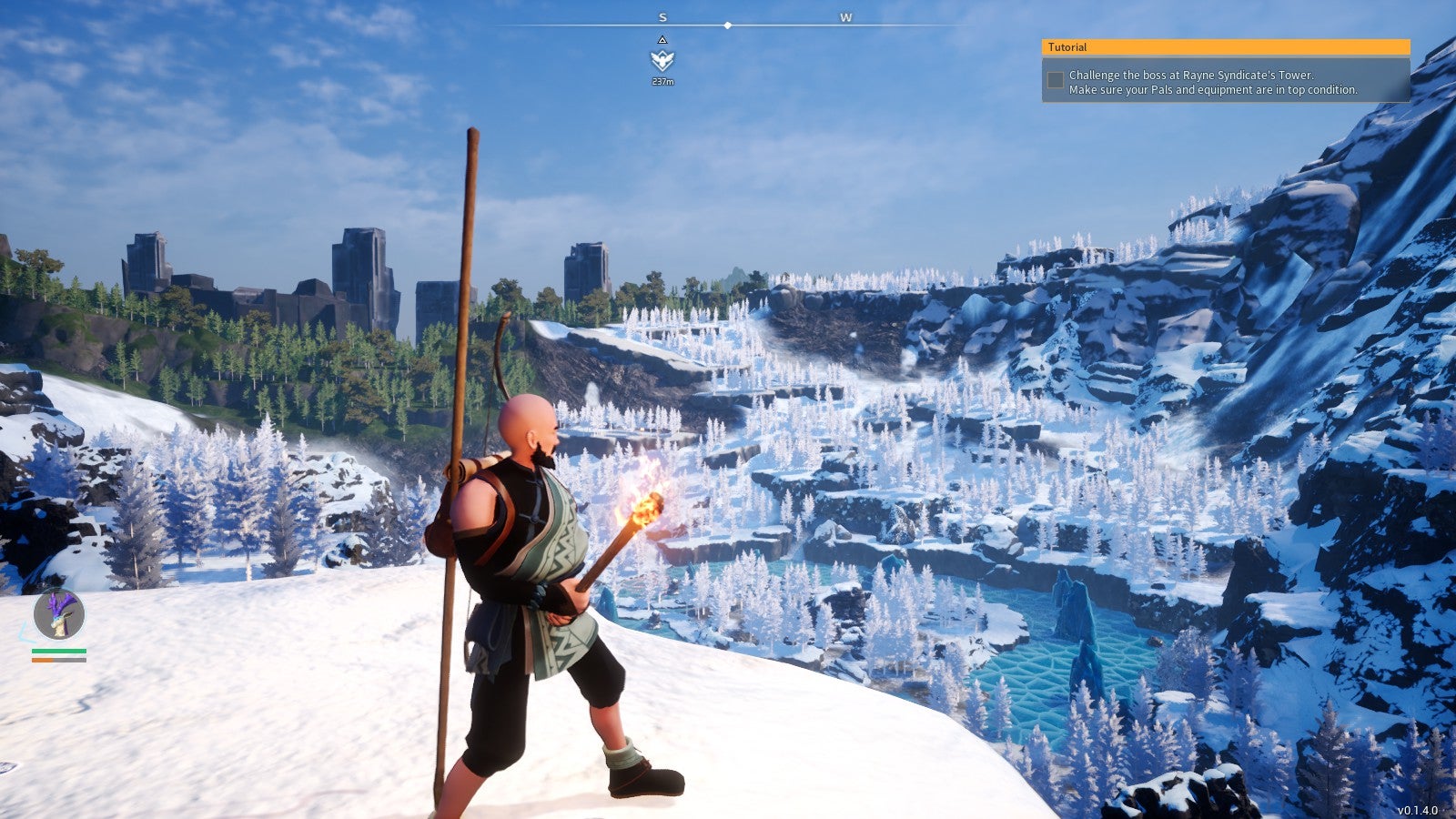 A screenshot showing the snowy lands of the Astral Mountains, in the north section of Palworld's world map. - 4