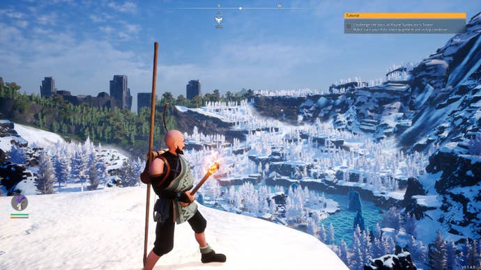 A screenshot showing the snowy lands of the Astral Mountains, in the north section of Palworld’s world map.