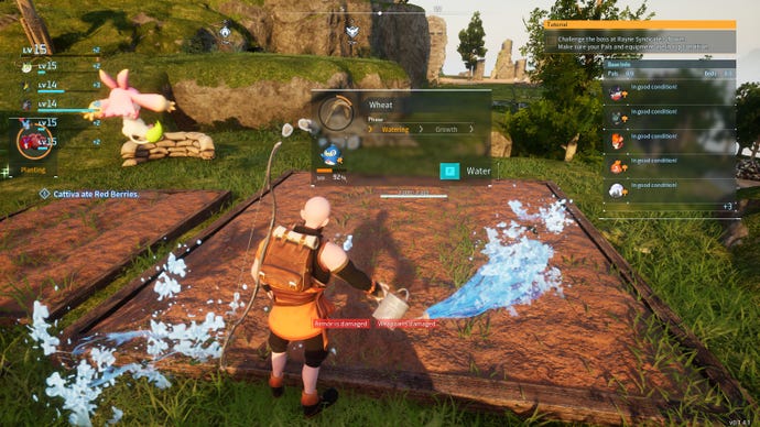 Watering Wheat Seeds in Palworld.