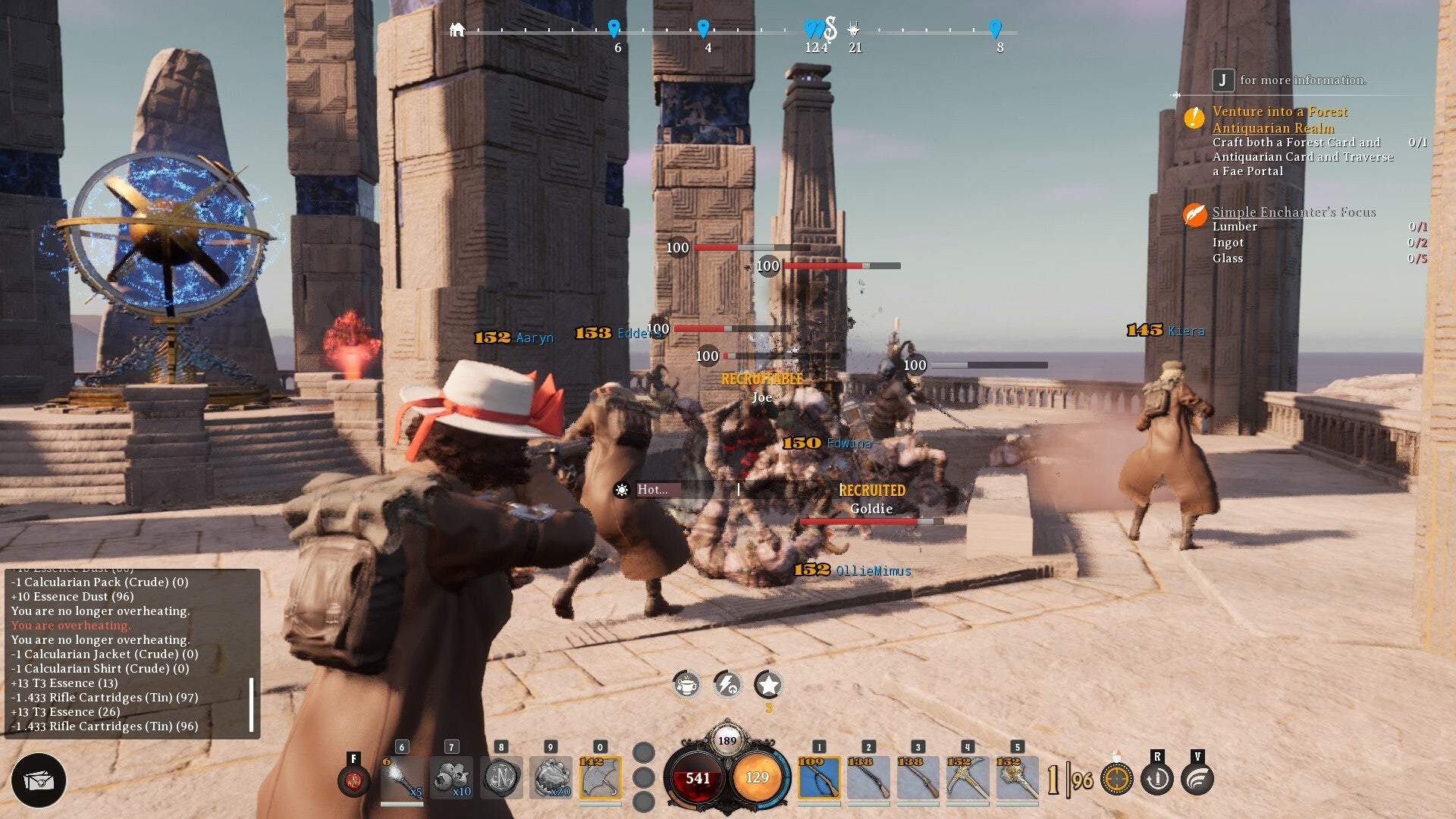 A group of players battling enemies on a tower in Nightingale - 9